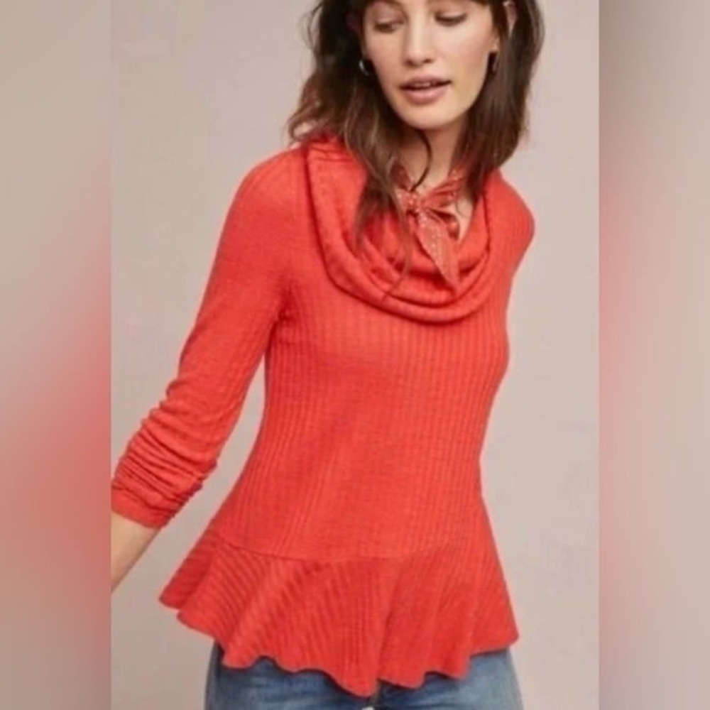 Anthropologie Maeve Winterscape Thermal Rivers Sweaters Burnt Orange Red Size XS